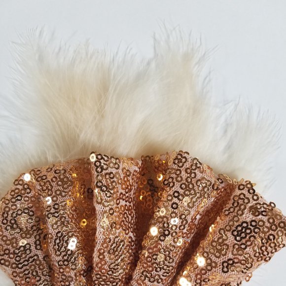 NEW Rose Gold Sequin Ruffle & Feather Pocket Square Insert - Picture 5 of 7